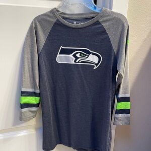Women's Seattle Seahawks  T-shirt  - Navy & Gray with Neon Green Stripe